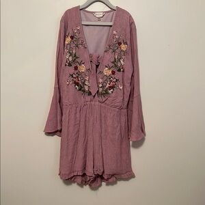 Altar'd State Mauve Floral Embroidered Romper